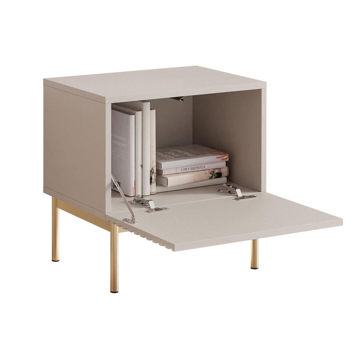 NACHTTISCH Linearis Kaschmirgrau 46 cm - Taupe/Goldfarben, Holzwerkstoff (35.9/45.4/31.6cm) - Selsey