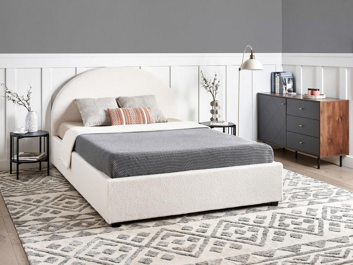 BETT mit Stauraum 140/200 cm Cremeweiß Vaucluse - Weiß, Textil (140/200cm) - Beliani