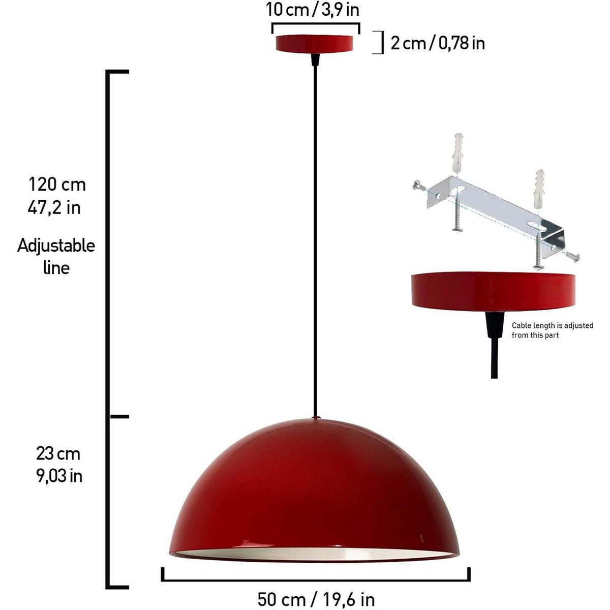 PENDELLEUCHTE Lipeo 50/23 - Rot, Metall (50/23cm) - Bamyum