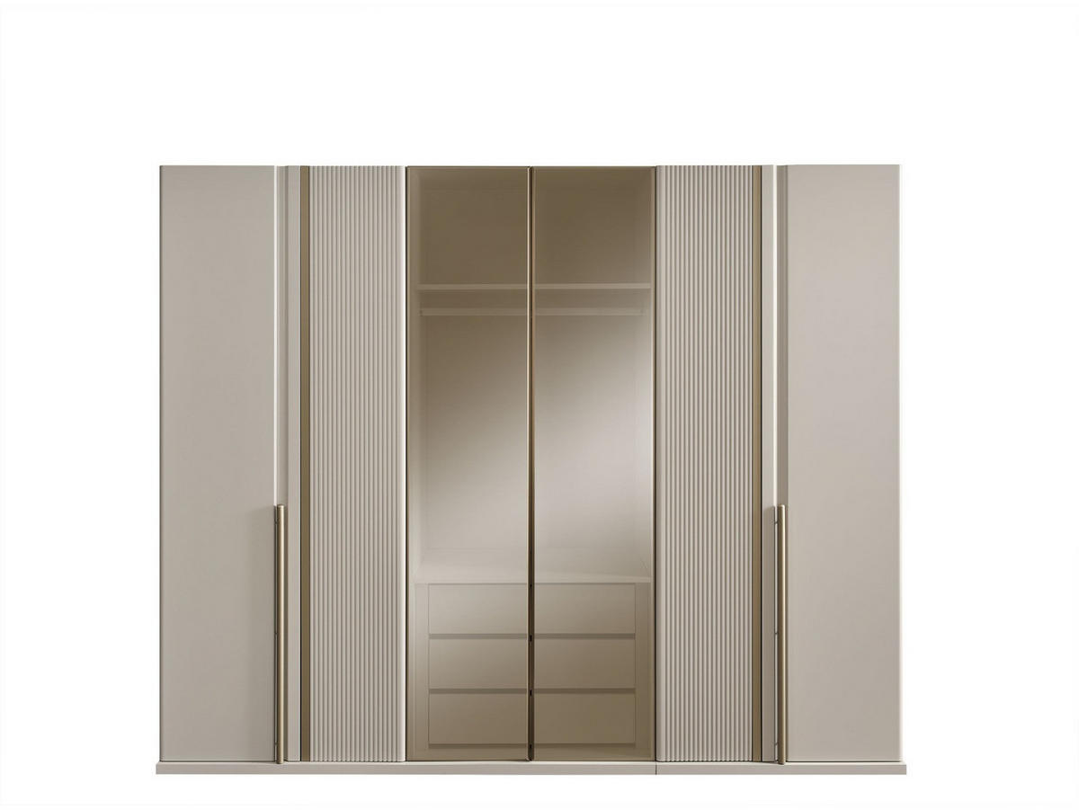 BETTANLAGE VEGA Schlafzimmer-Set, 5-teilig, Beige, Bett mit Kopfteil, 2 Nachttische, Kleiderschrank und Kommode - Beige, Holzwerkstoff (160/200cm)