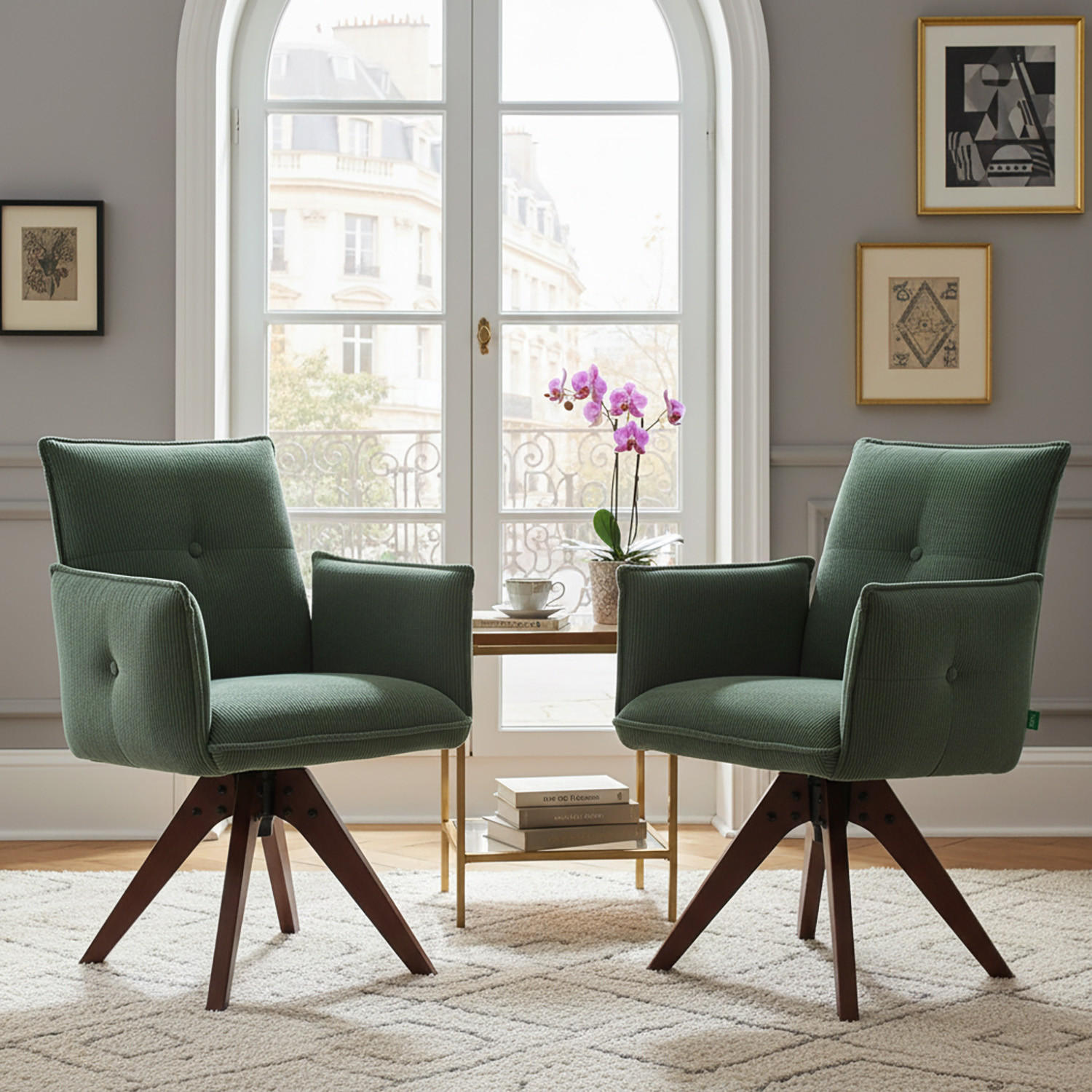 Thumbnail - Dubi Möbel Armlehnstuhl, Grün, Textil, 60x88x63 cm, Esszimmer, Stühle, Esszimmerstühle, Armlehnenstühle