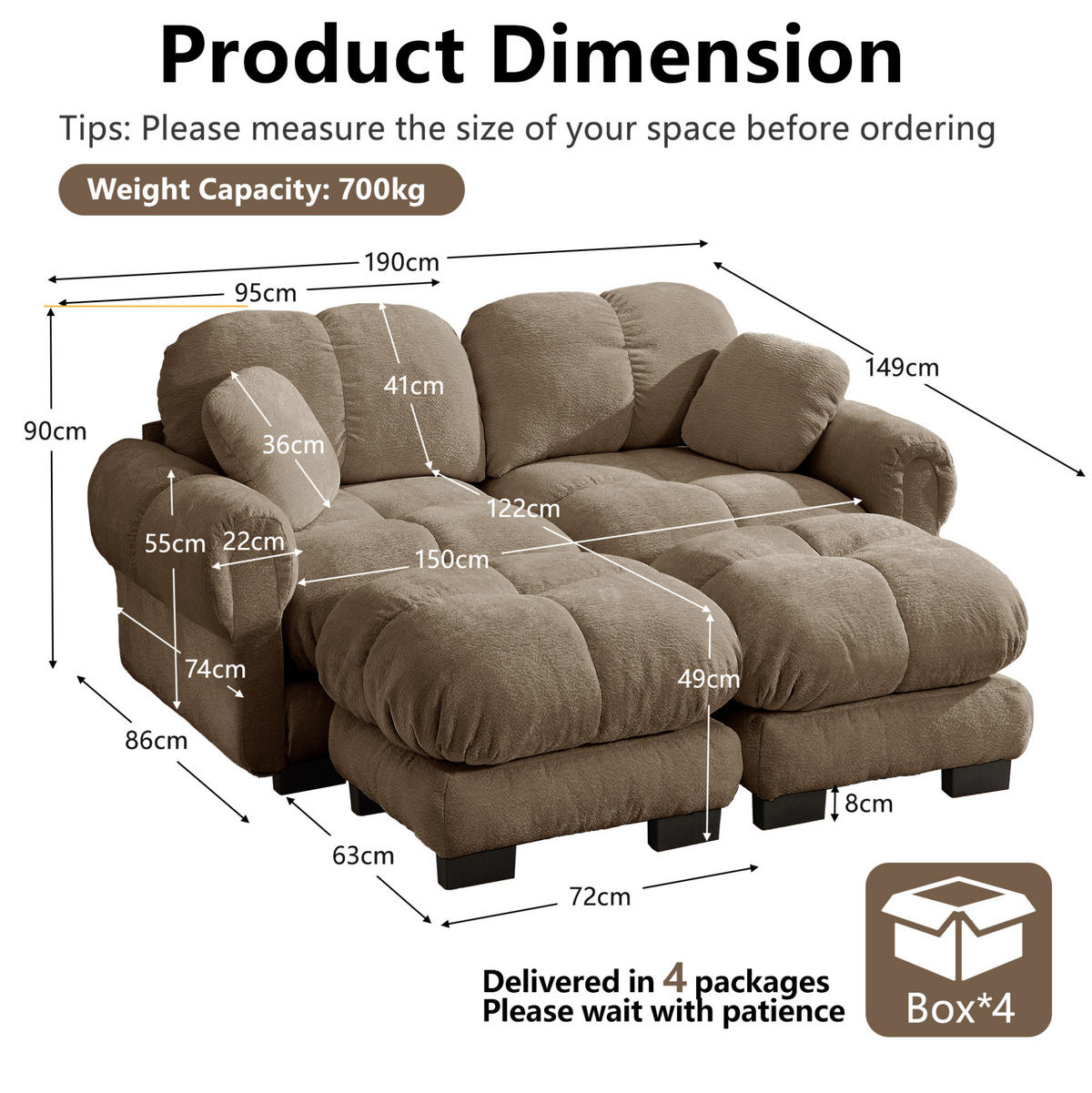 SOFA 2-Sitzer aus Chenille Braun - Braun, Holz (149/90/190.1cm) - Meubliv