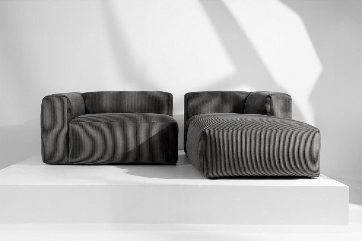 ECKMODULSOFA-RECHTS BUFFO 3/4 Sitzer mit extrem weicher Sitzfläche, Kordstoff, grau - Grau, Textil (237/180cm) - KONSIMO®