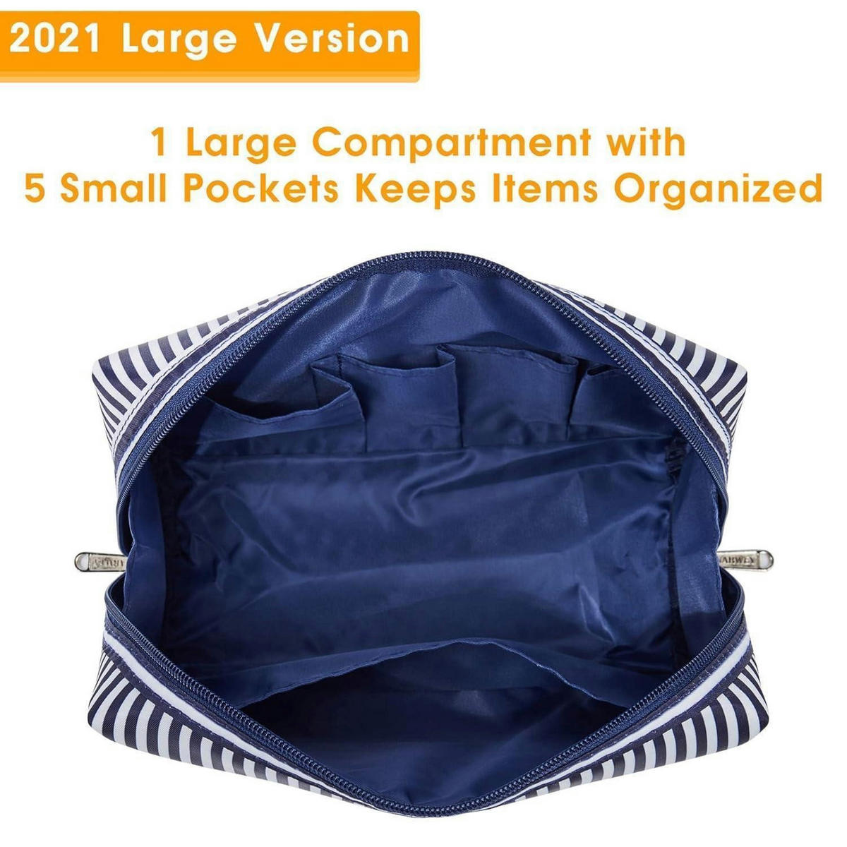 KULTURTASCHE Damen Aqua Flamingo Blau Weiß Gestreift 22 x 15 x 10 cm - Multicolor, Textil (5/5/1cm)