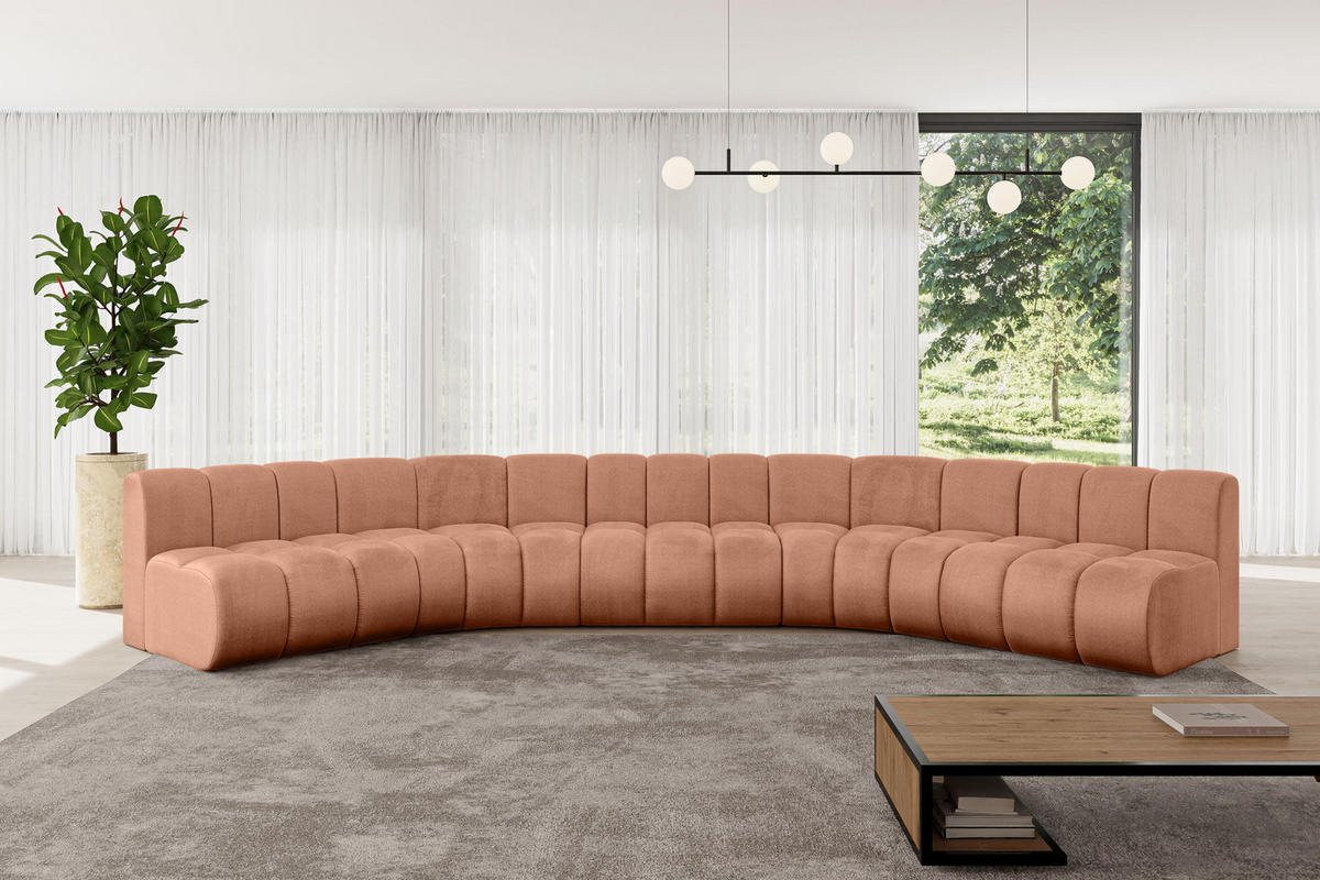 WOHNLANDSCHAFT modulares Sofa Montra-U1 - 490x174x70 cm Apricot - Koralle, Holzwerkstoff/Textil (490/70/174cm) - ALTDECOR