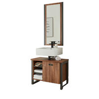 BADMÖBEL-SET 2-teilig Eiche Stirling, Matera grau, Badkombination Waschbeckenunterschrank, Spiegel 81 x 205 cm - Eichefarben/Grau, Holzwerkstoff (81/205/40cm)