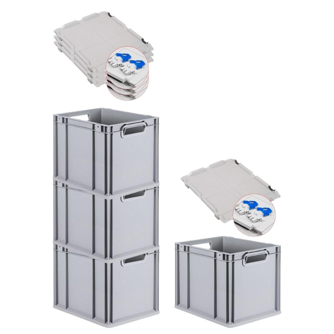 EUROBOX 4x Nextgen Economy Mit Scharnierdeckel Grau/BlauGriffe Offen 30 Liter - Blau, Kunststoff (30/32/40cm) - PROREGAL