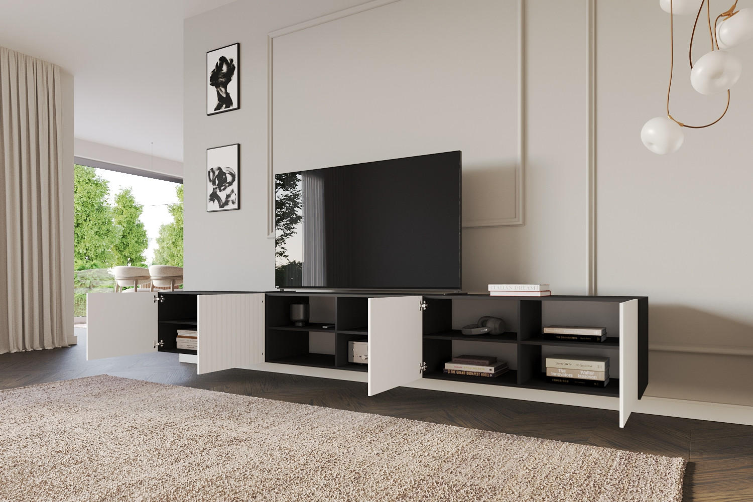 LOWBOARD KITO-W 3x100x40x41 cm - Schwarz / Weiß - Weiß, Holzwerkstoff (300/40/41cm) - ALTDECOR