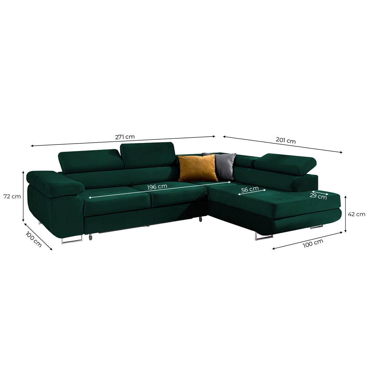 ECKSOFA Wilson 4 Sitzplätze Tannengrün - Grün, Holzwerkstoff (271/201cm) - Petits-meubles