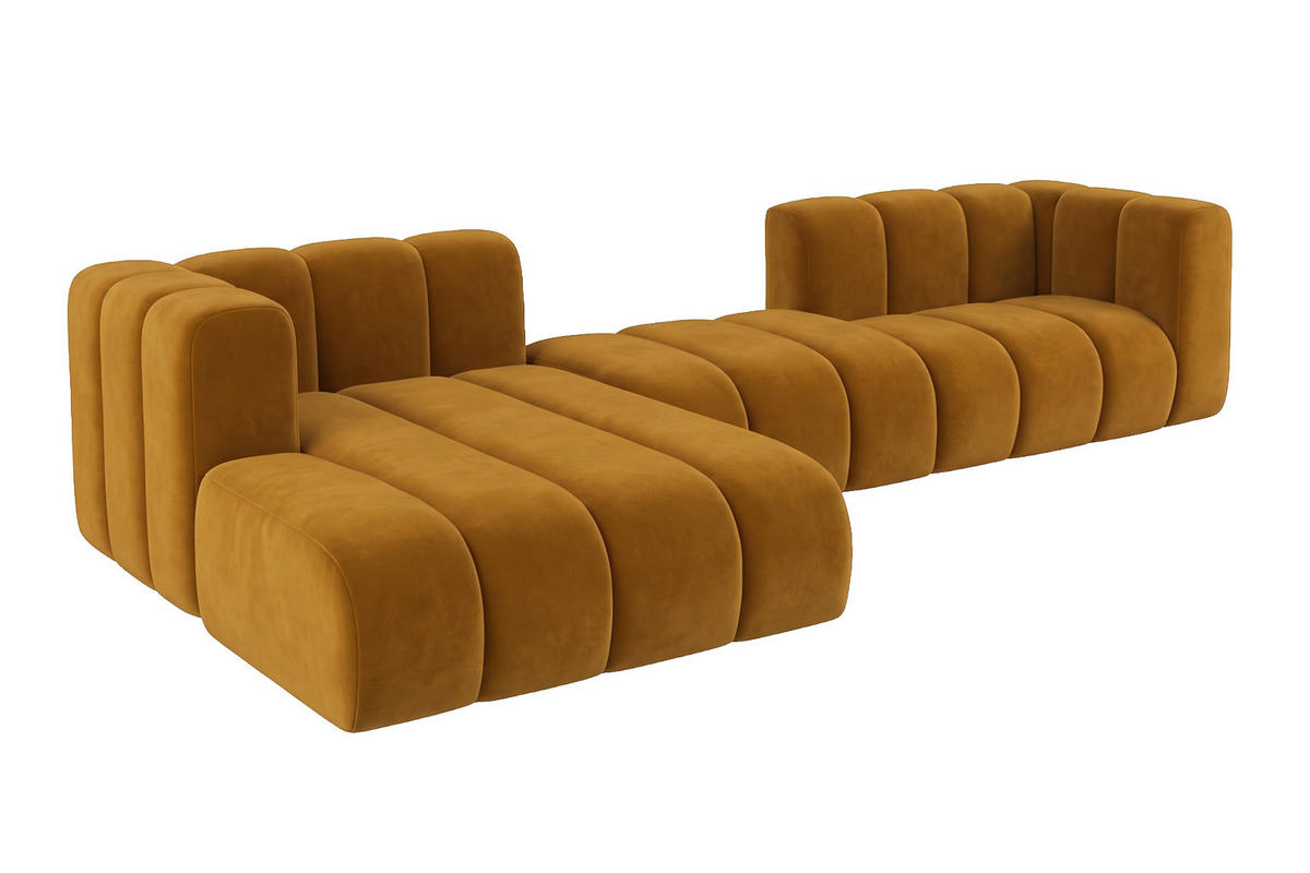 ECKSOFA Modulares In L-Form, Velvet-Stoff Riviera, Senffarbe, Links, GRAND 319 cm - Gelb, Holz (319/175cm) - Kaiser Möbel