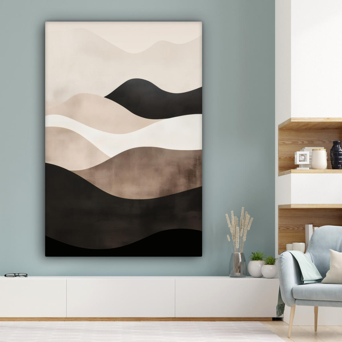 OBRAZ NA PLÁTNĚ Abstraktní - Krajina - Vlny - Krémová barva 90x140 cm - kapučínová, textil (90/140cm) - MuchoWow