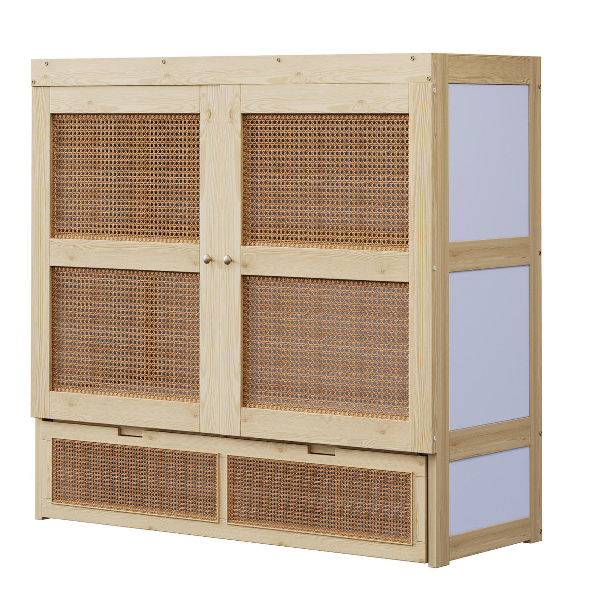 SCHRANKBETT 140/200 cm Natur Schrankbett mit Stauraumschubladen und Rattan-Design - Naturfarben, Holzwerkstoff (140/200cm) - OKWISH