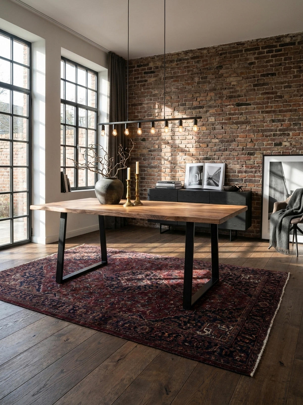 ESSTISCH Massivholz Baumkante Schwarz Metall Handgefertigt TARN, Goldbraun-Schwarz 160x80x76 cm - Schwarz/Braun, Holz (80/160/76cm) - KADIMA DESIGN