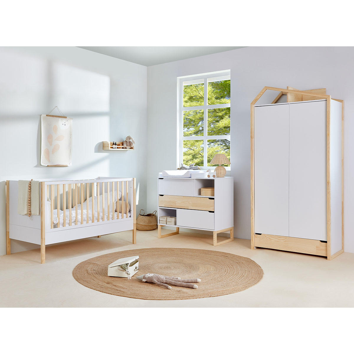 POKOJ PRO MIMINKO 3DÍLNÝ Juliette Bílá a dřevo - bílá, kompozitní dřevo (147.5/91.5/77.5cm) - Petits-meubles