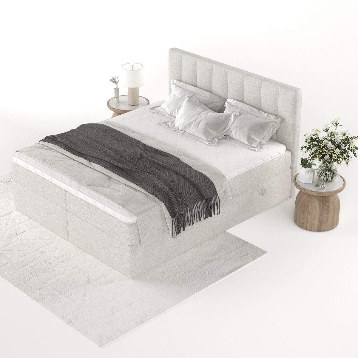BOXBETT Bari 200/200 cm Hellbeige im Riva Stoff - Sandfarben, Holz/Holzwerkstoff (200/200cm) - AltaBeds