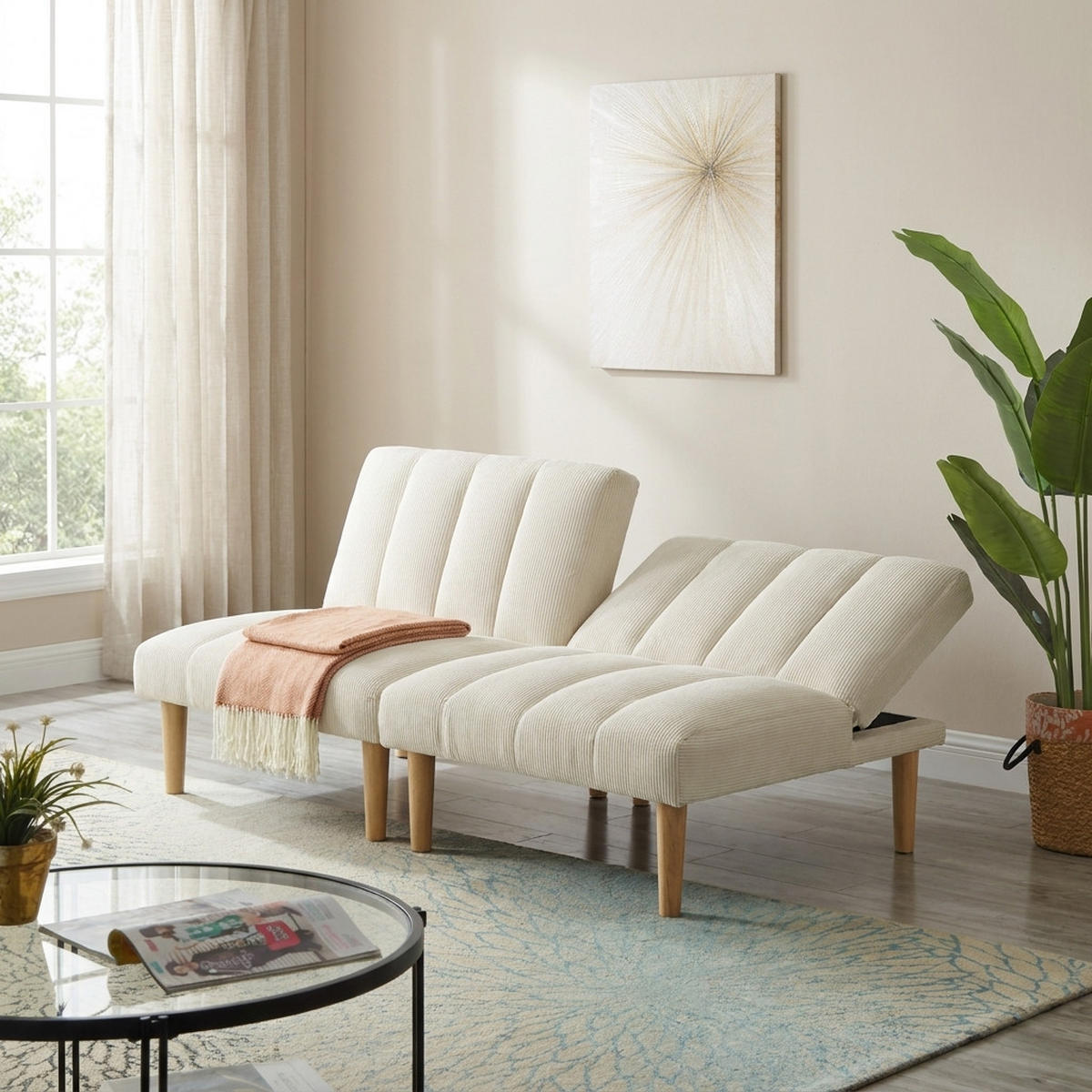 SCHLAFSOFA 167/82/72 cm Beige Cord mit 3-fach verstellbarer Rückenlehne - Beige, Textil (82/72/167cm) - Oxeza