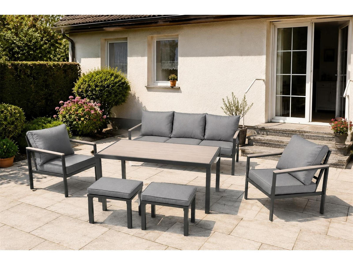 DINING-LOUNGE-SET Rialto Anthrazit/Holzoptik/Hellgrau 6-teilig 160/84/68 cm - Anthrazit, Kunststoff - bellavista - Home & Garden