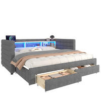ČALÚNENÁ posteľ zo zamatu 90x190 cm sivá s výsuvným lôžkom, LED osvetlením, USB a úložným priestorom - sivá, textil (90/190cm) - Modfu