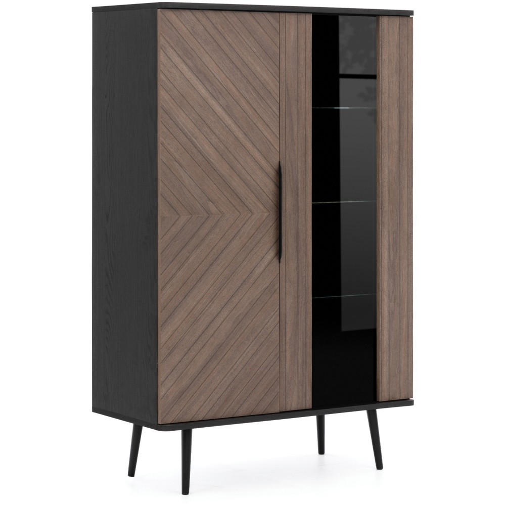 VITRINE Parini mit 2 Türen und 5 Einlegeboden, Graphitschwarz/Captains Deck - Eichefarben, Holzwerkstoff/Metall (90/140/41cm) - Beautysofa