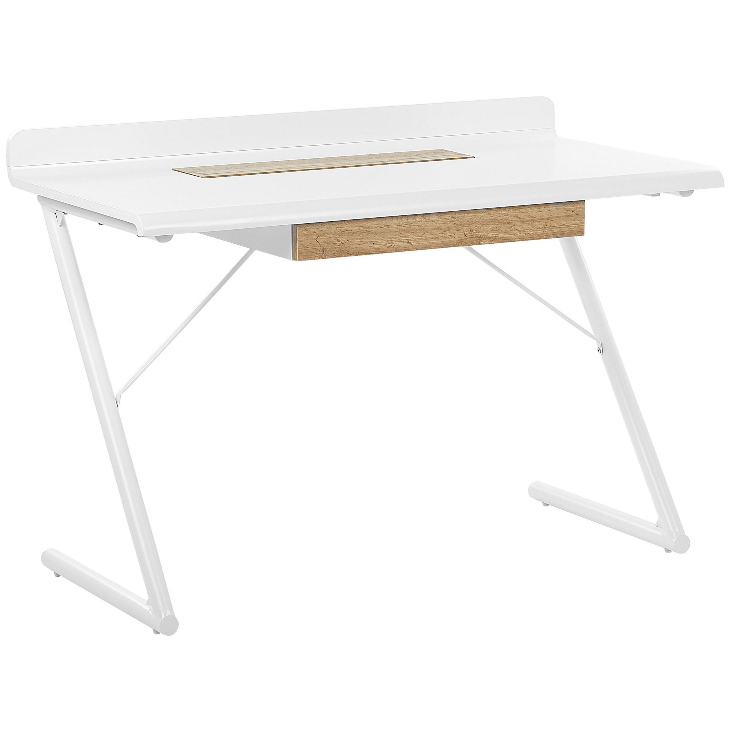 SCHREIBTISCH weiß/heller Holzfarbton 120/60/84 cm Focus - Weiß, Holzwerkstoff (60/120/84cm) - Beliani