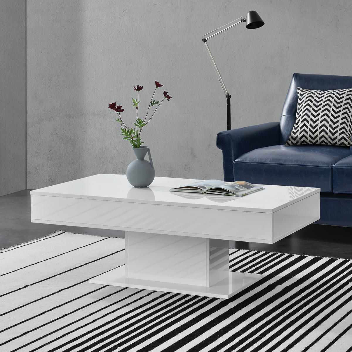 COUCHTISCH Lünen 110/60/40 - Weiß Hochglanz, Holzwerkstoff (60/110/40cm) - [en.casa]