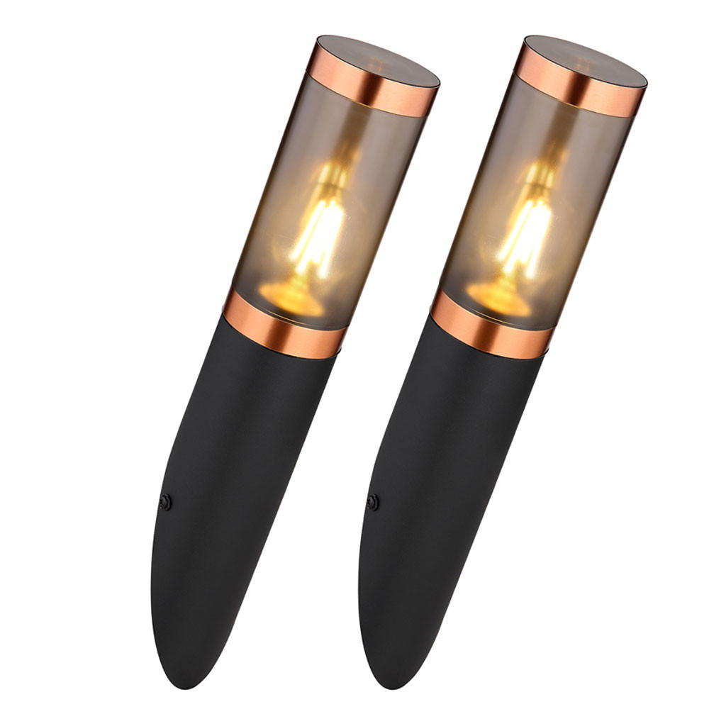 LED AUSSEN-WANDLEUCHTE Edelstahl Schwarz rauch Kupfer 2er Set - Schwarz, Metall (7.6/41/7.6cm) - Globo Lighting