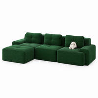 MODULARES Ecksofa aus Cord in Grün 293x177x69 cm mit Ottomane, tiefem Sitz und breiten Armlehnen - Grün, Textil (177/293cm) - IVMEU