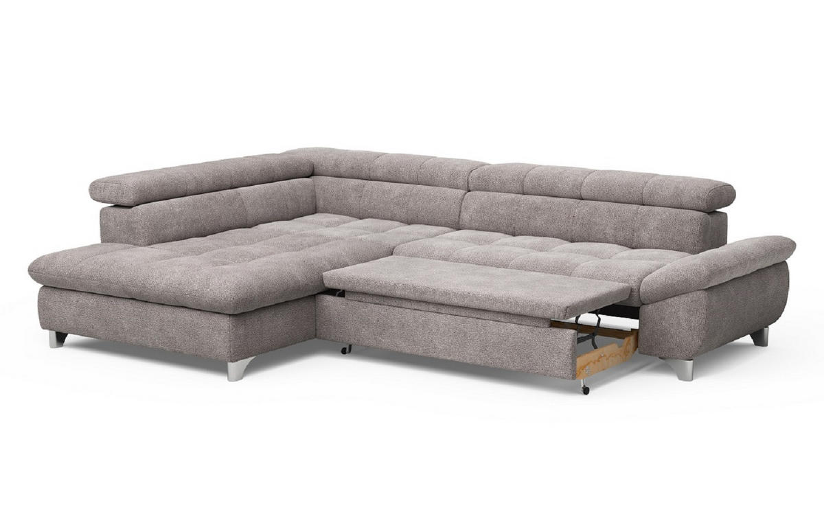 ECKSOFA mit Schlaffunktion und verstellbare Kopflehnen - Taupe/Silberfarben, Textil/Metall (312/234cm) - Cotta