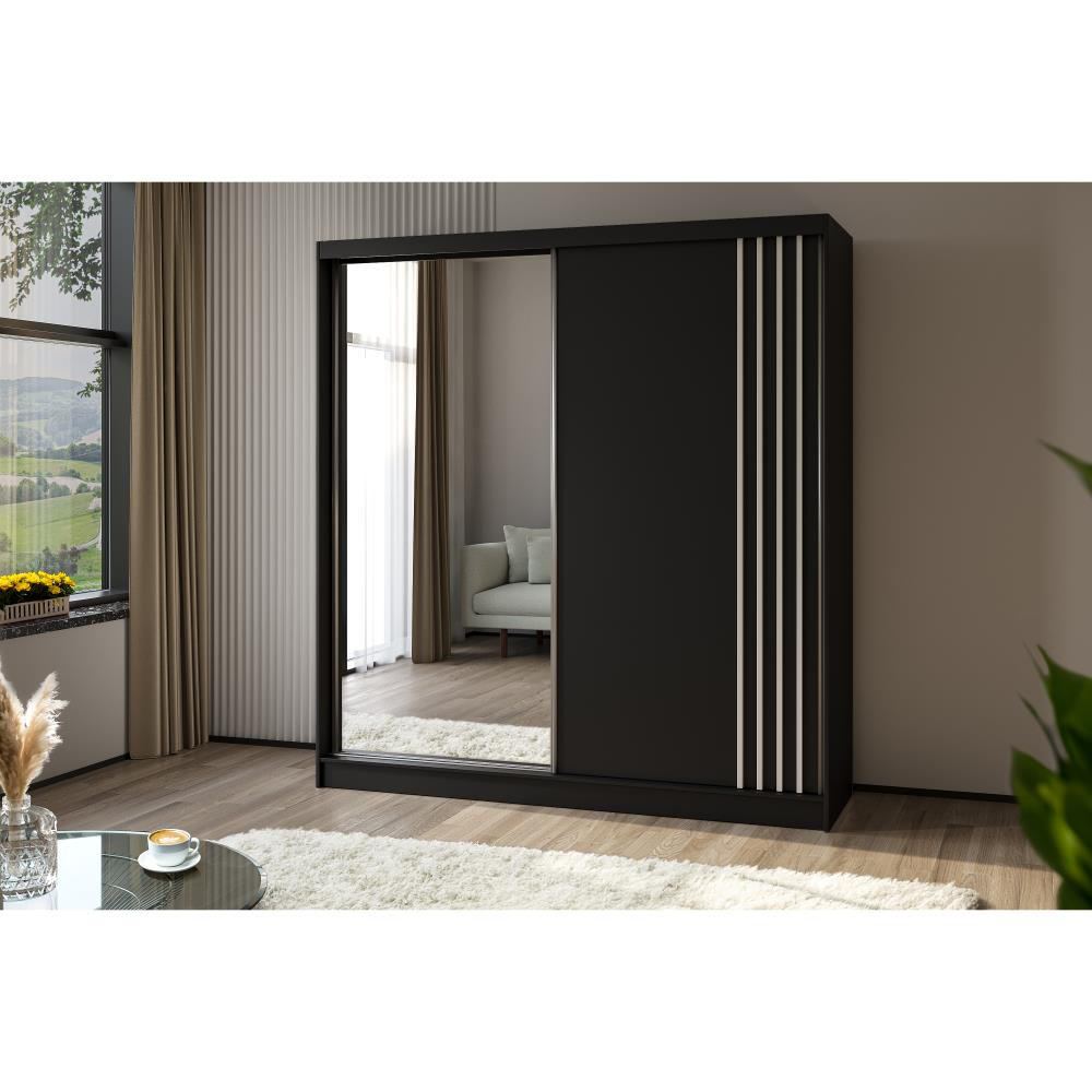 SCHWEBETÜRENSCHRANK Nela II 200/216/61 schwarz mit Schubladen - Schwarz/Eiche Artisan, Holzwerkstoff (200/216/61cm) - Beautysofa