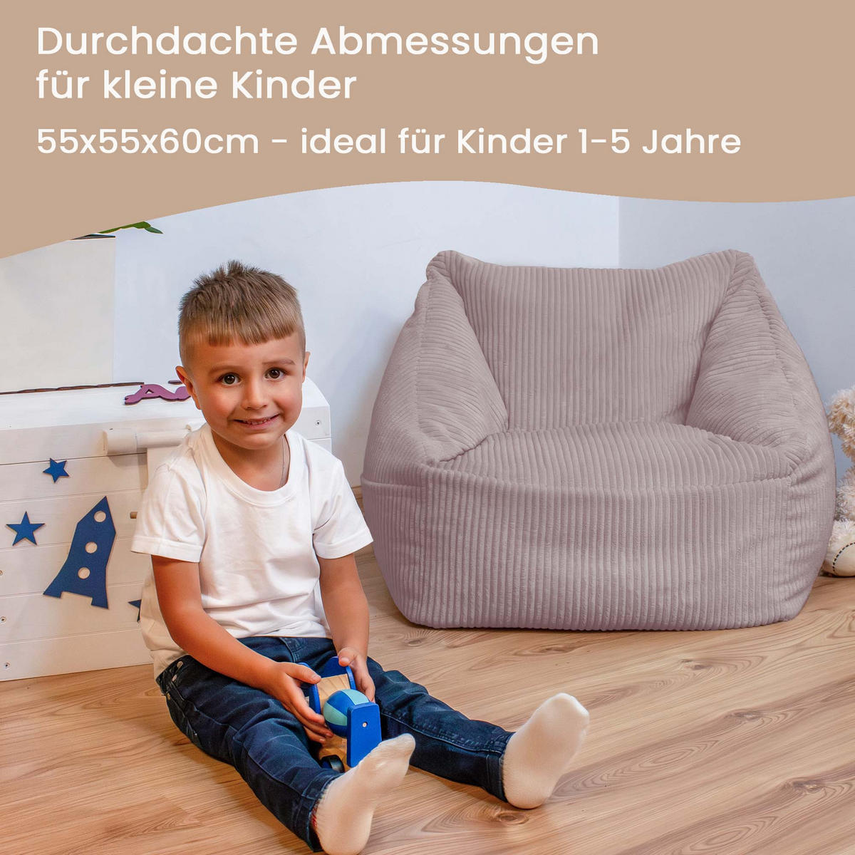 SITZSACK-SESSEL Bambino 55/60/55 cm, weicher Cord 380 g/m², mit Griff & Seitentasche, Rosa - Pink, Textil (55/55/60cm) - Dreamroots