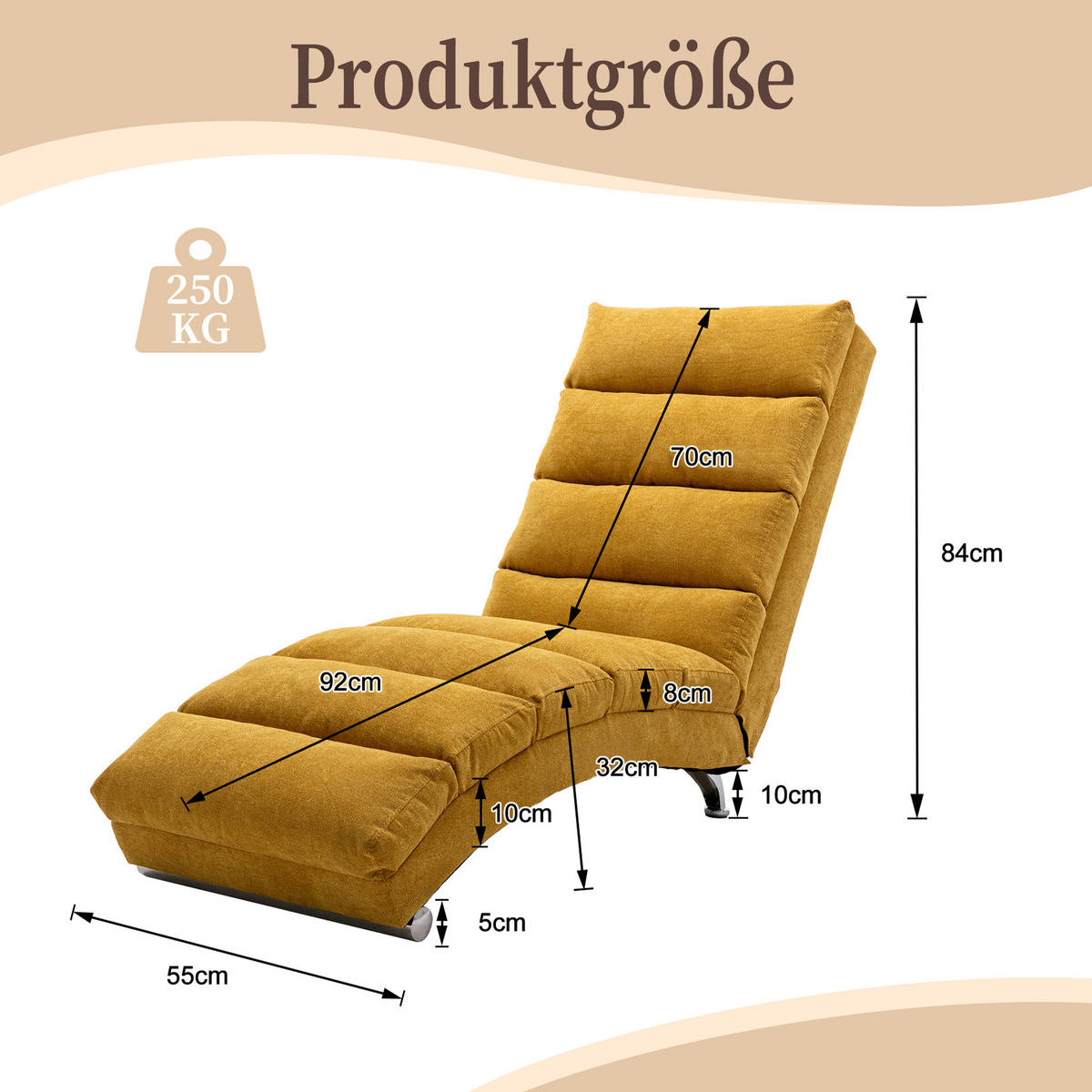 MASAŽNA FOTELJA u senf žutoj boji s funkcijom vibracije, od lana - srebrne boje/žuta, drvni materijal/tekstil (55/84/148cm) - CHICFURN