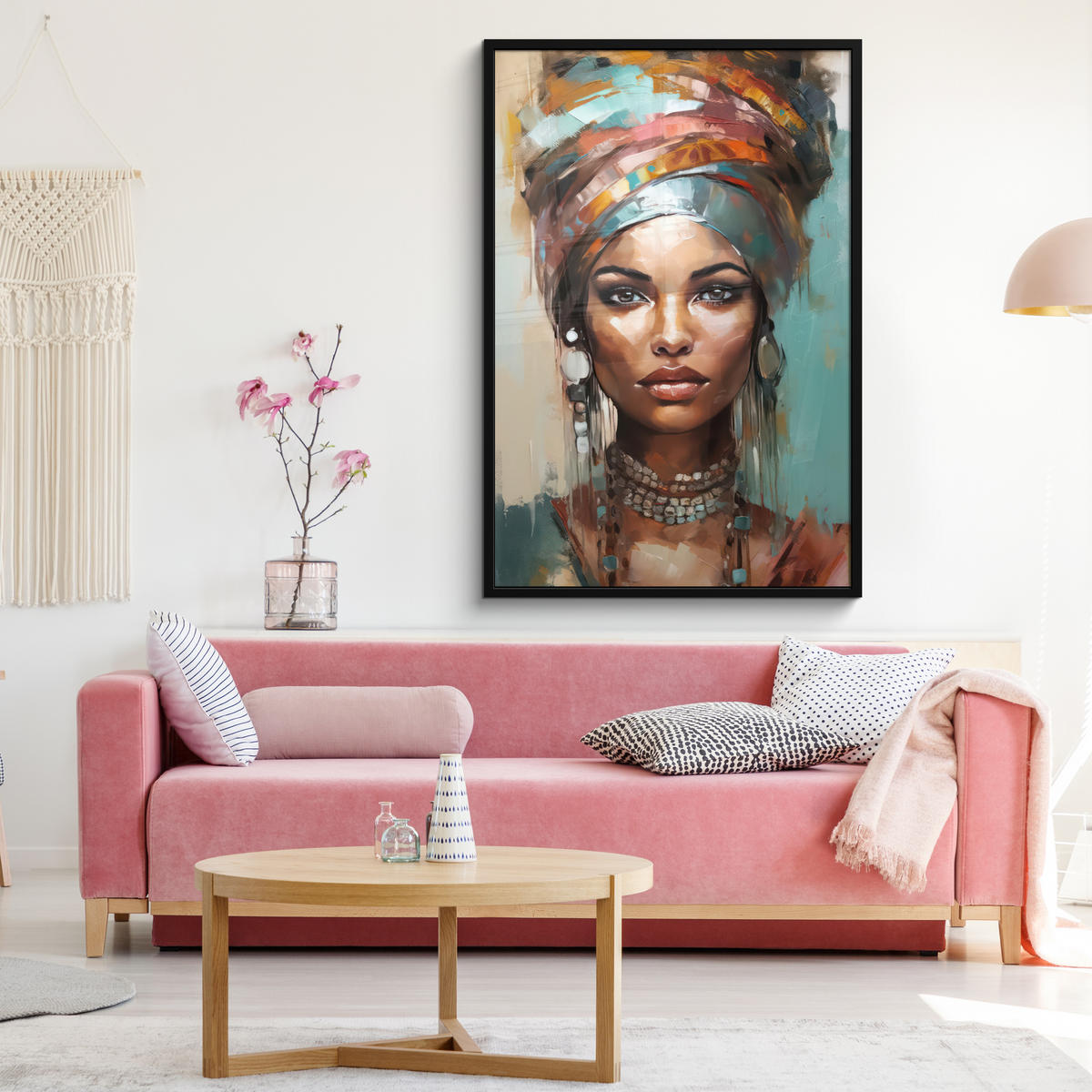 GERAHMTES BILD Frau - Kunst - Schmuck - Porträt 80x120 cm - Blaugrau, Papier (80/120cm) - MuchoWow