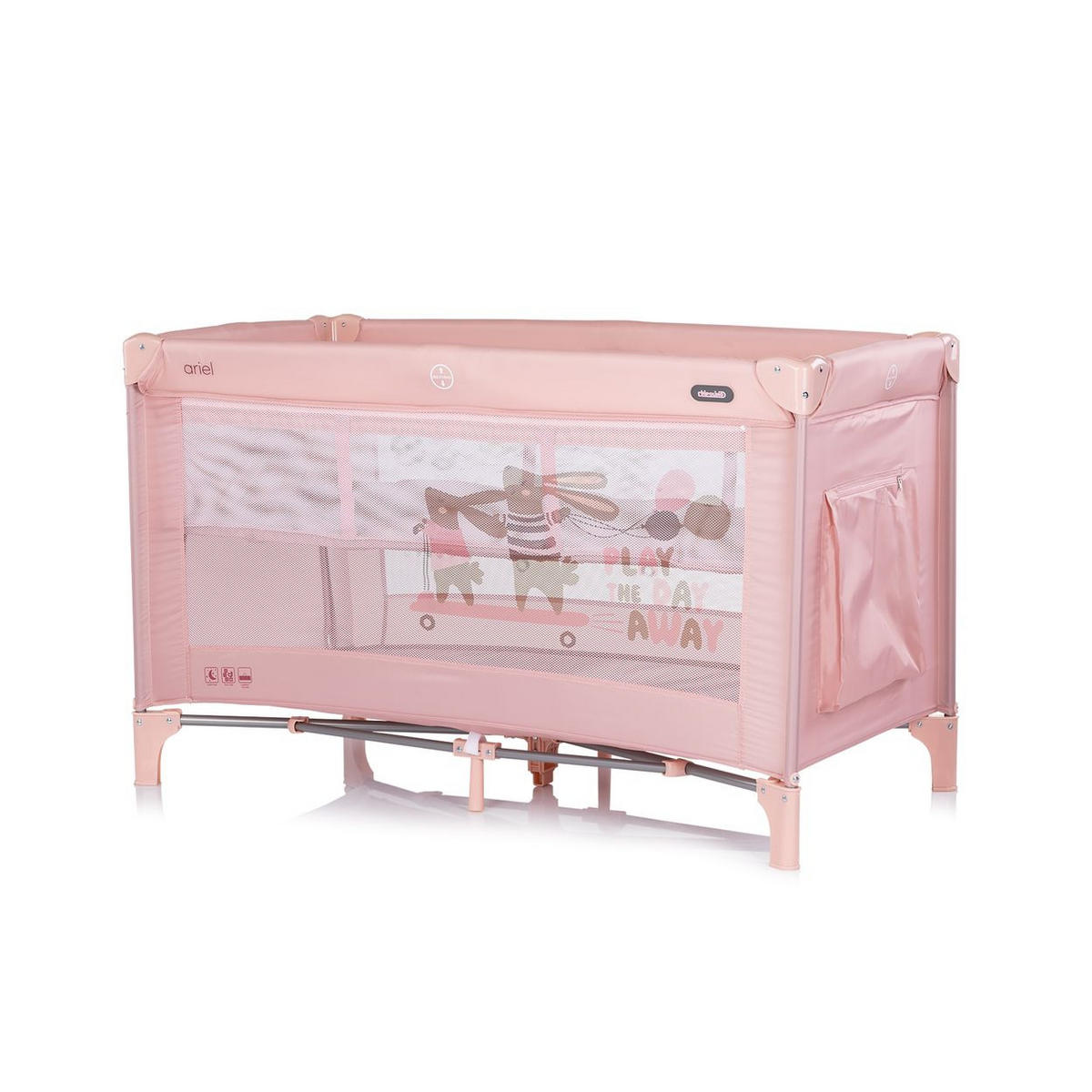 BABYREISEBETT Ariel 2 Ebenen weiß rosa Tragetasche, Seiteneingang, Seitentasche, Polyester, Reißverschluss - Rosa, Metall (60/120cm) - Chipolino