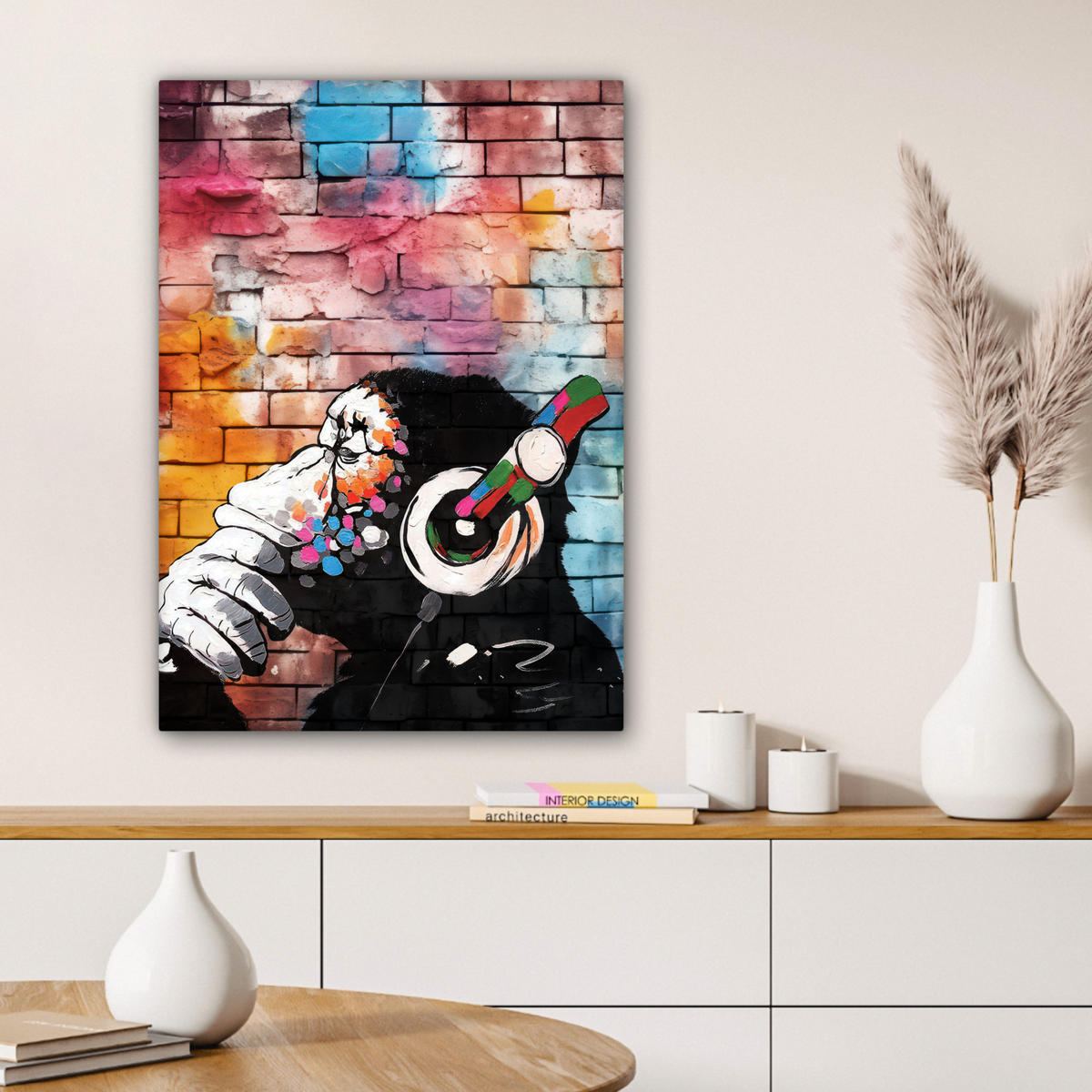 LEINWANDBILD Affe - Graffiti - Musik 60x80 cm - Multicolor, Textil (60/80cm) - MuchoWow