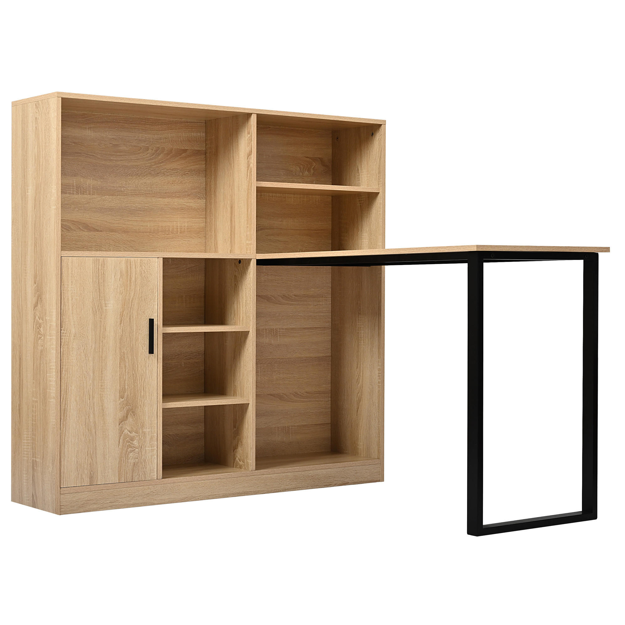 SCHREIBTISCH mit Stauraum in Natur aus MDF – mit Regal und Schrank - Naturfarben, Holzwerkstoff (50/120/120cm) - BEAOK