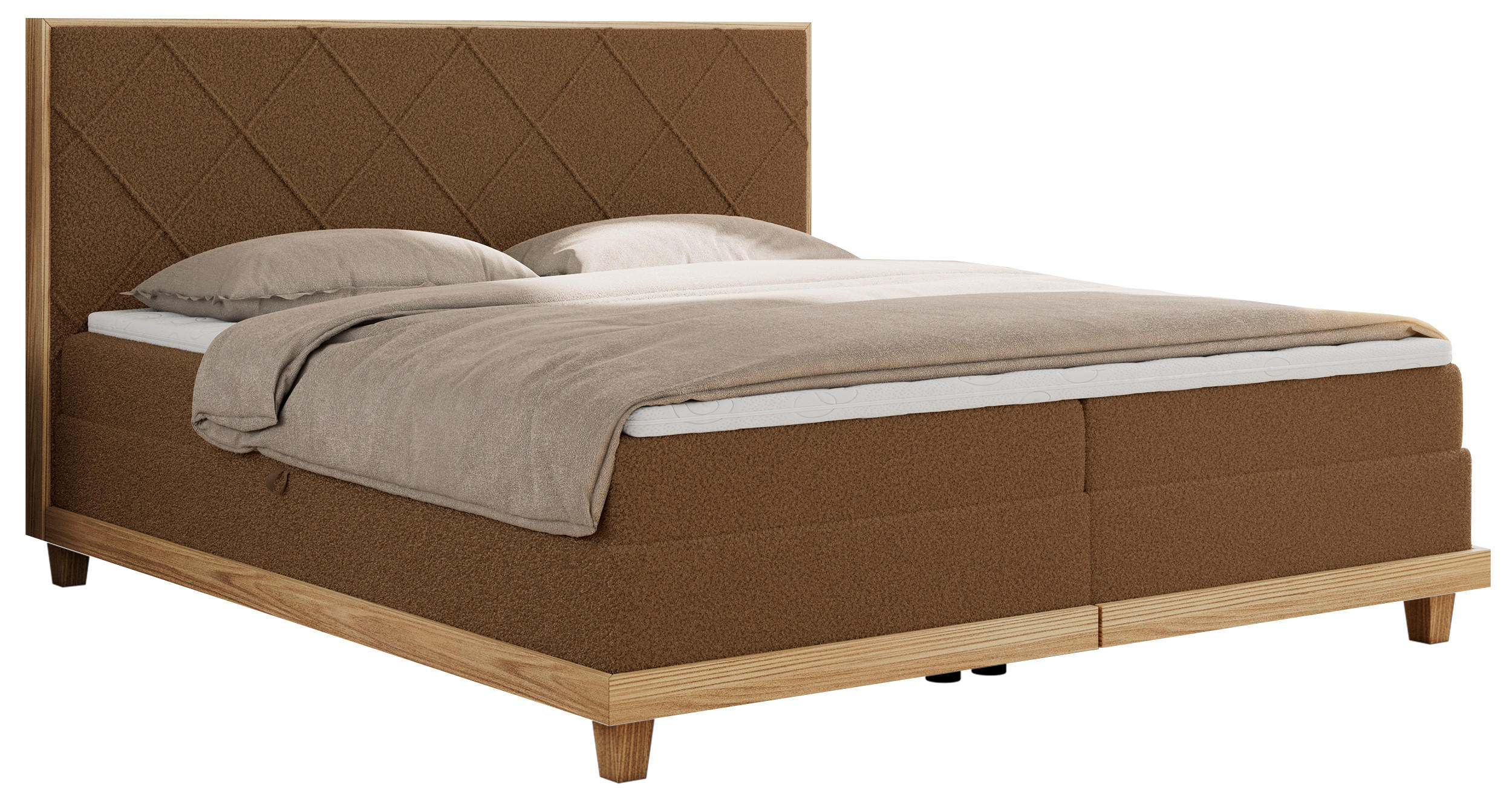 BOXBETT CAICOS 140/200 - Braun Boucle - H4 - Braun, Holz/Textil (140/200cm) - MKS