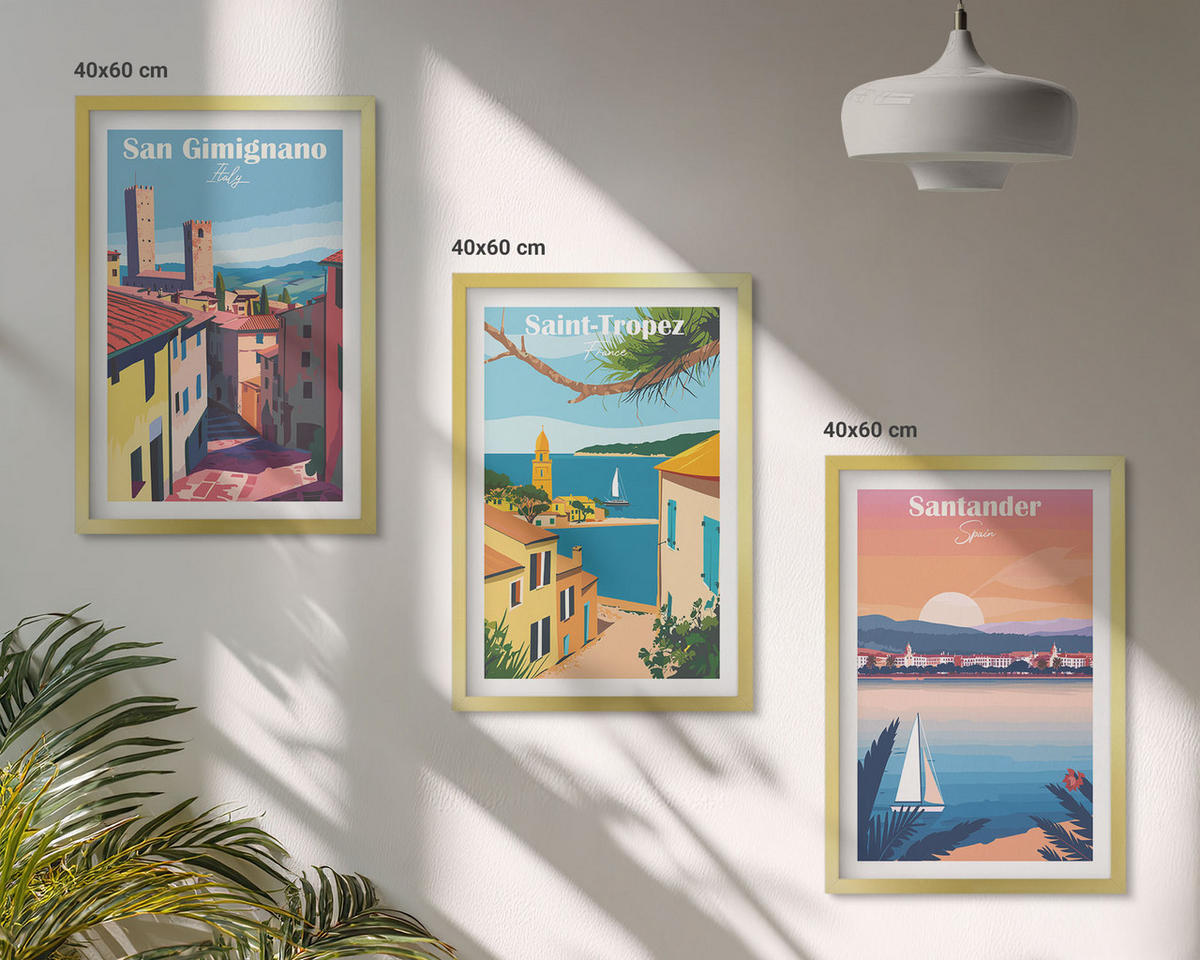 BILDER SET 3er Set - 40x60 cm Goldrahmen - Italienische Stadtlandschaften - Goldfarben, Kunststoff (40/60cm) - TULUP