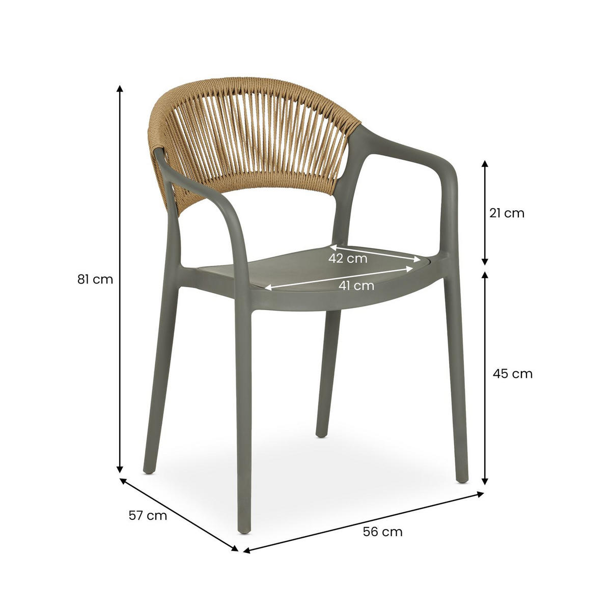 GARTENSTUHL NARCISO 6er-Set grau - Grau, Textil (52/80/42cm) - IDIMEX