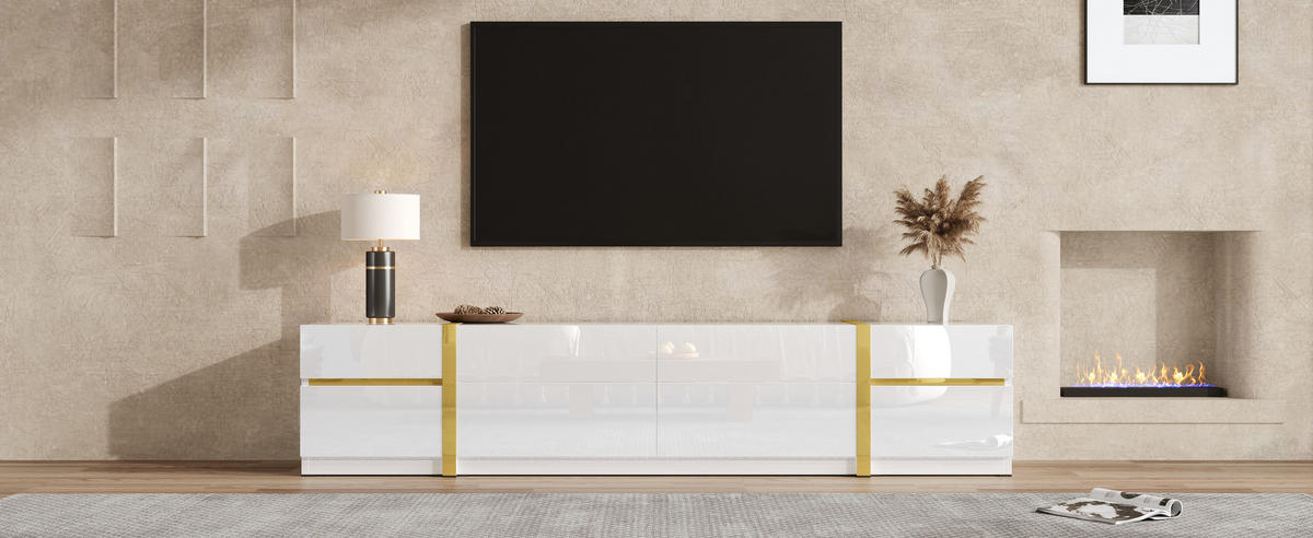 TV-SCHRANK Lowboard Hochglanz Goldkante Türen Schubladen - Weiß, Holz (180/38/40cm) - LEBENLANG