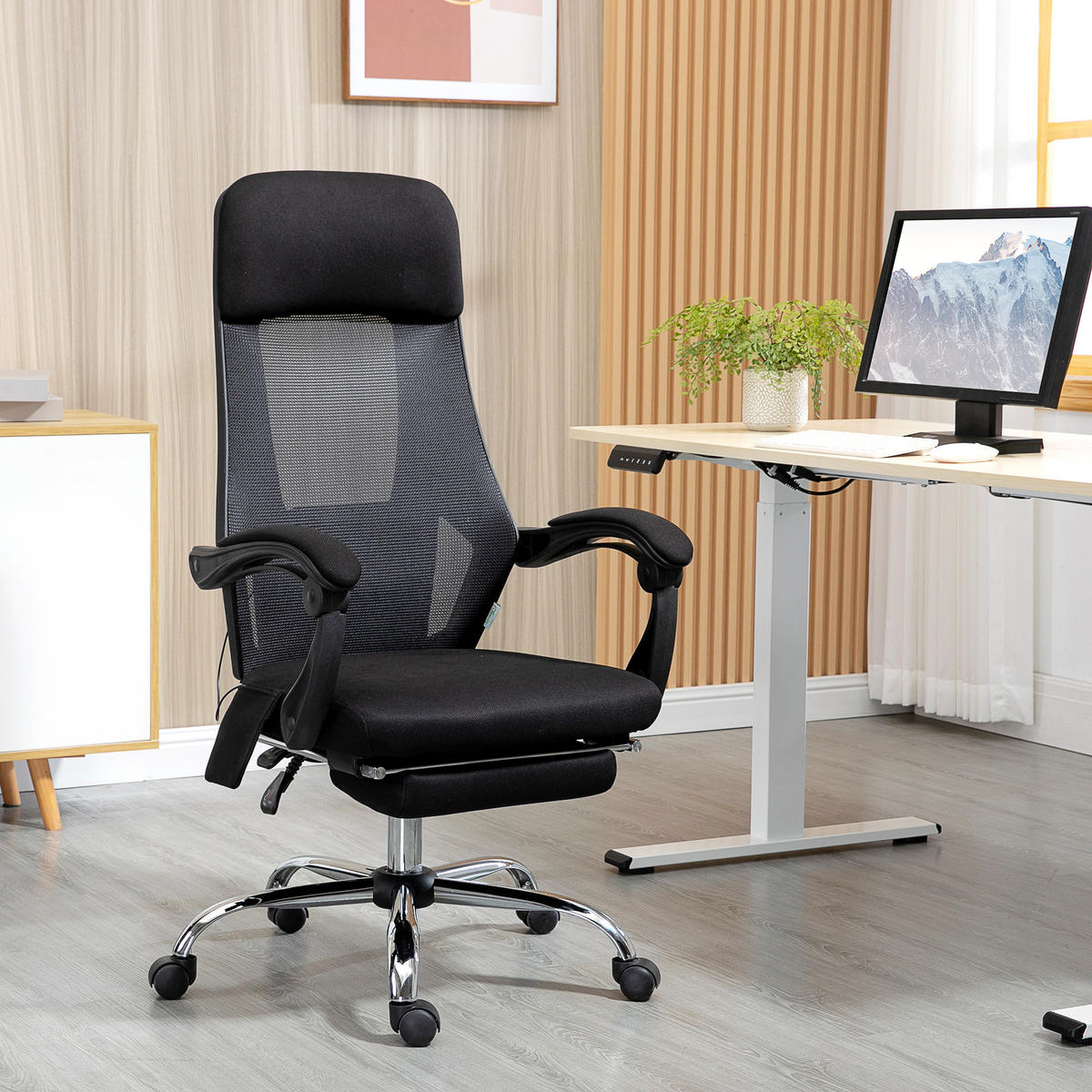 BÜROSTUHL mit Massagefunktion, Schwarz - Schwarz, Kunststoff (57/123/60cm) - Vinsetto