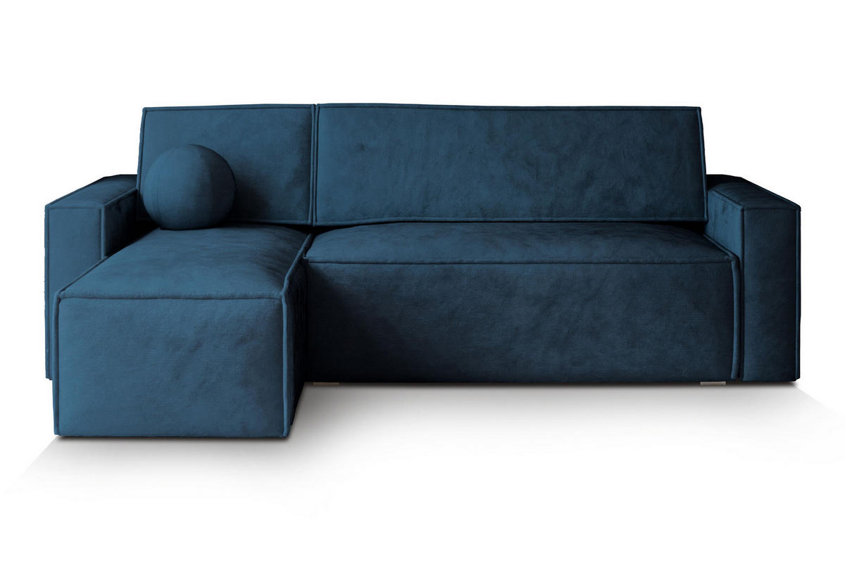 ECKSOFA RAVELO M Blau Velours-Stoff mit Schlaffunktion - Blau, Holz (240/140cm) - MASSENO