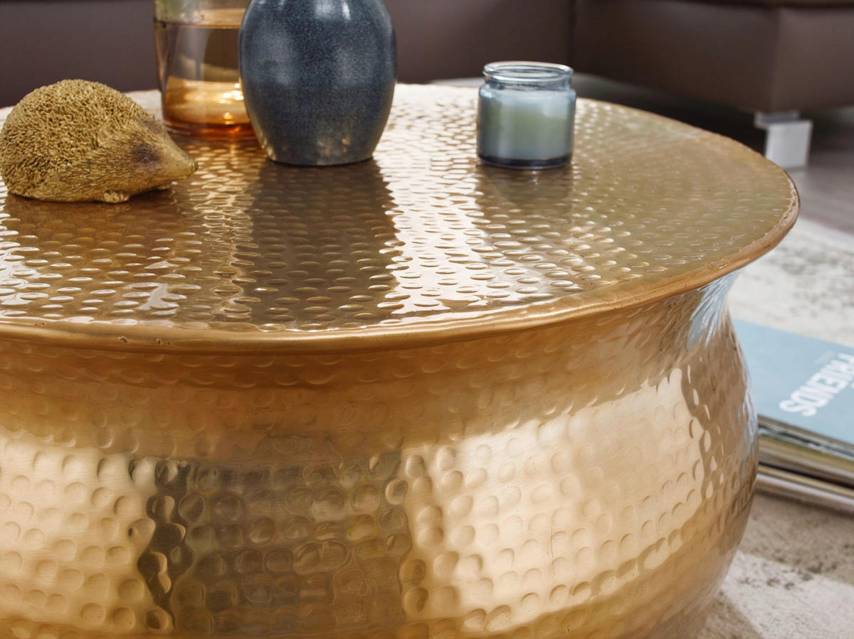 COUCHTISCH ENNS: Orientalisch, Hammerschlagstrukturen, Aluminium, Handgefertigt, Gold 60x60x30 cm - Goldfarben, Metall (60/60/30cm) - KADIMA DESIGN