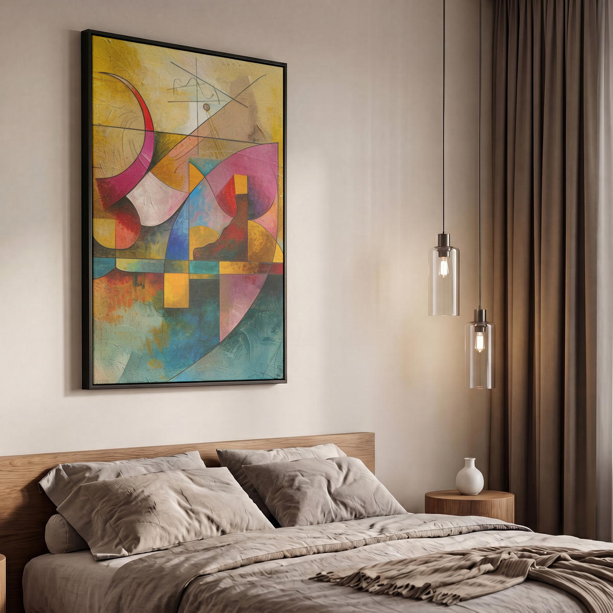 LEINWAND Bilder mit Rahmen - Kunst - Abstrakt - Modern - 60x90 - Gelb, Textil (60/90cm) - MuchoWow