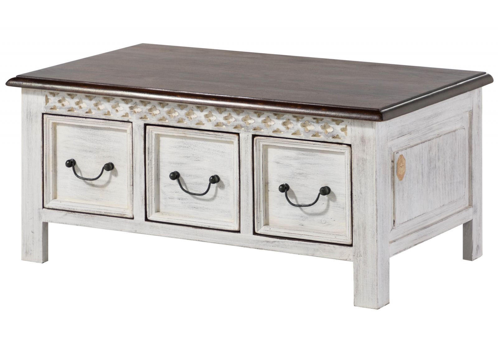 COUCHTISCH Mango / Akazie 100x57x45 weiß gewachst CASTLE-ANTIK #231 - Weiß, Holz (100/57/45cm) - Massivmoebel24