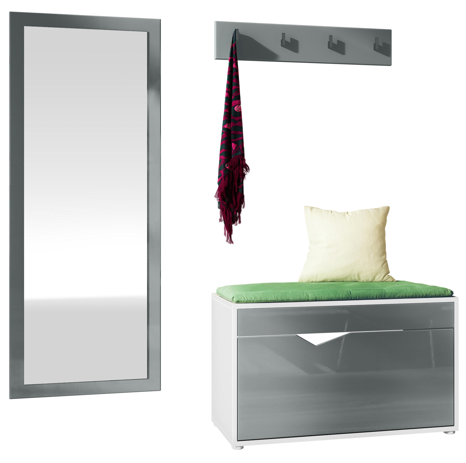 GARDEROBE Hanko Grau Hochglanz - Grau, Holzwerkstoff (160/190/33cm) - Vladon