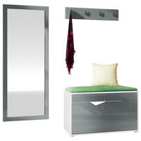 GARDEROBE Hanko Grau Hochglanz - Grau, Holzwerkstoff (160/190/33cm) - Vladon