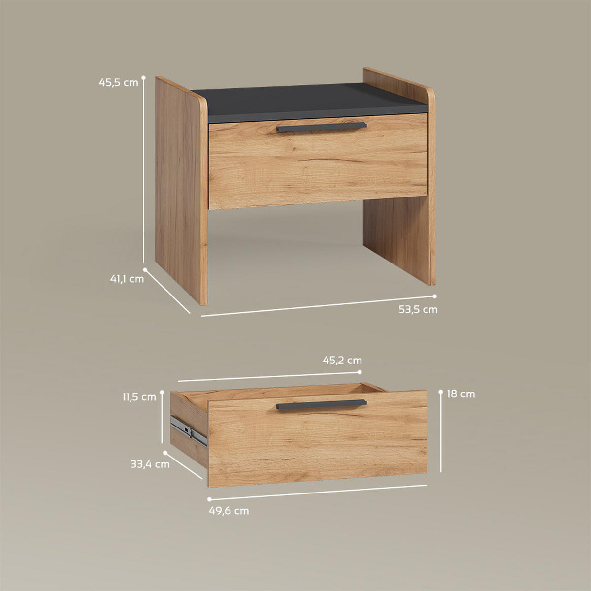 ESSZIMMERBANK Tiberio Sandeiche 53.5 x 41.1 cm mit 1 Schublade - Sonoma Eiche, Holzwerkstoff (53.5/45.5/41.1cm) - Livinity®