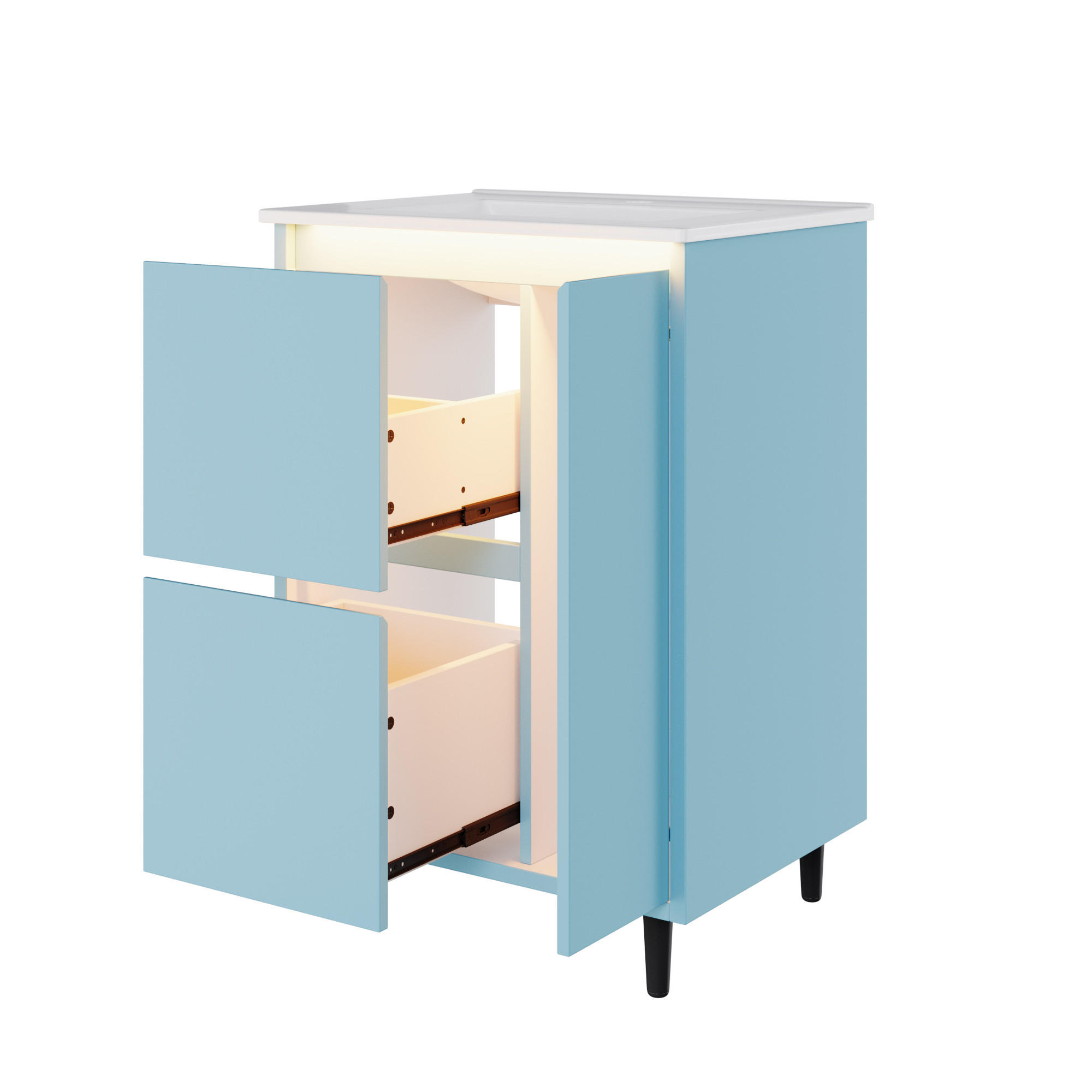 WASCHTISCHKOMBI 61/46.5/87 cm Blau mit 2 Schubladen, ohne Wasserhahn - Blau, Holz/Holzwerkstoff (46.5/87/61cm) - Oxeza
