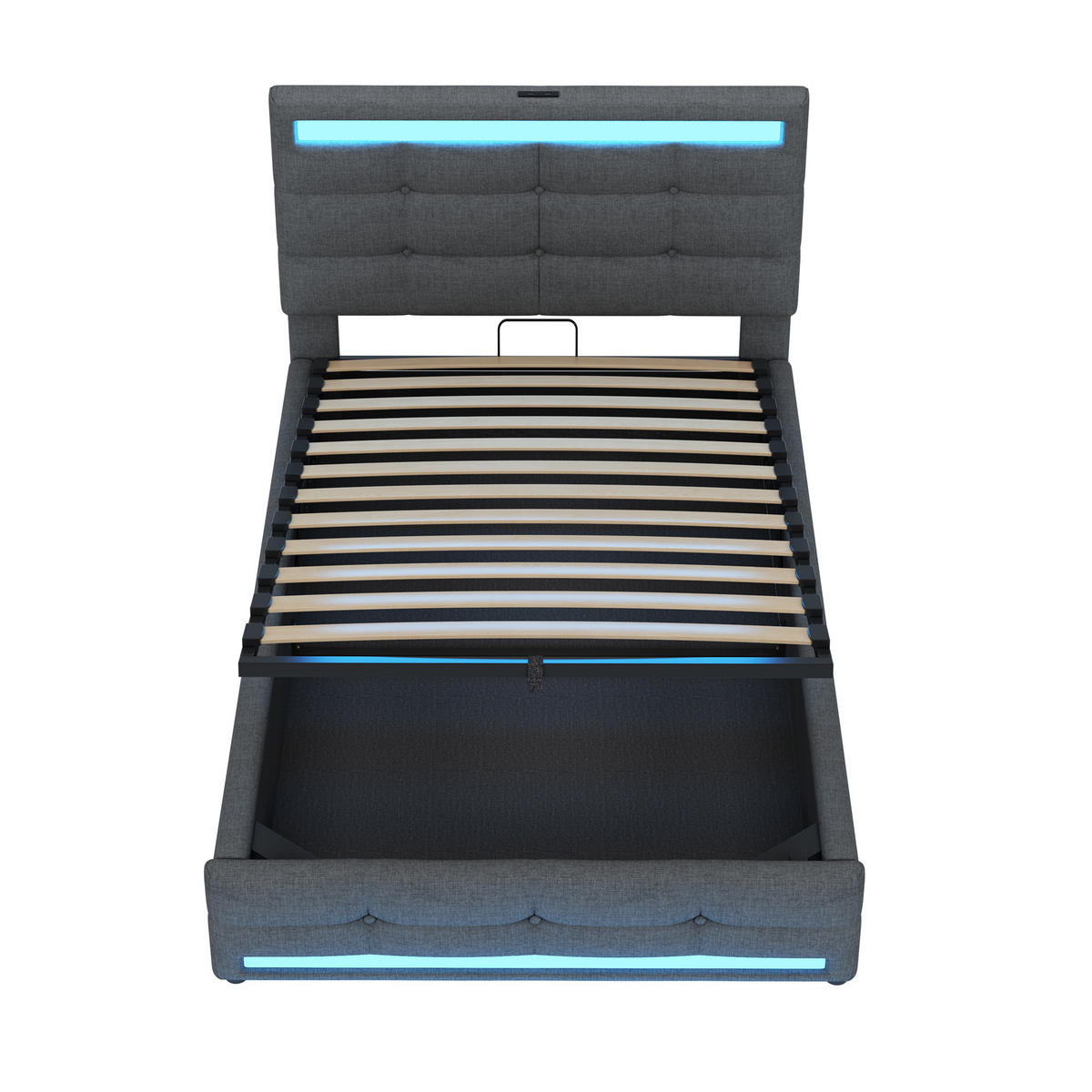 POLSTERBETT 90/200 cm Grau mit LED-Beleuchtung und USB-Anschlüssen - Grau, Textil (90/200cm) - Flora Grace