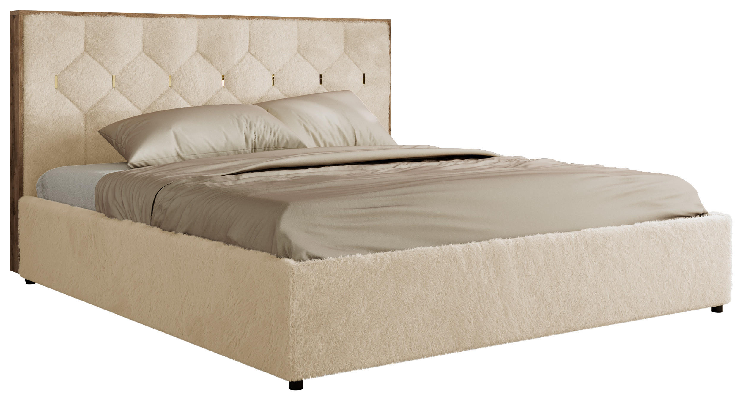 POLSTERBETT LARINO CLASSIC 160/200 - Creme Plüsch - ohne Matratze - Creme, Textil (160/200cm) - MKS